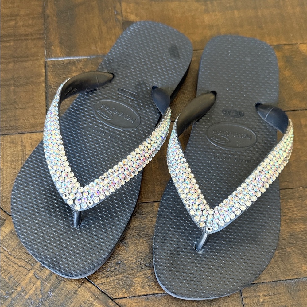 Havaianas Black Sandals with Rhinestone Straps